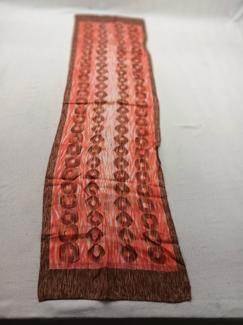 Women's Long Rectangular Scarf Coral Rust Brown Geometric Print Retro Boho